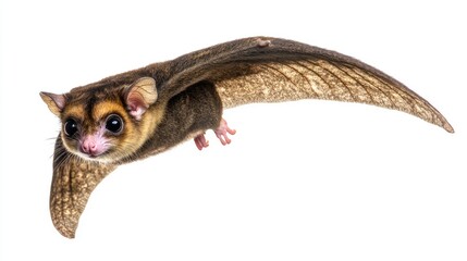 Obraz premium A flying squirrel-like creature gliding with its wings spread wide.