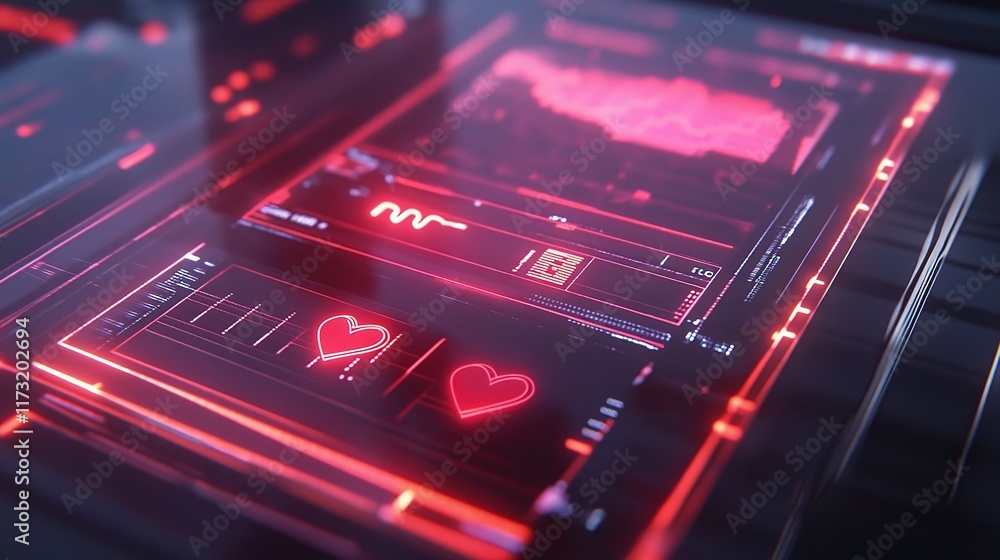 Poster advanced interface displaying digital data and heart metrics