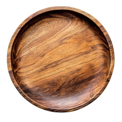 round wooden plate isolated on white transparent background