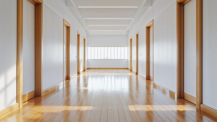 Obraz premium A Serene and Minimalist White and Wooden Environment, Featuring Simple Lines, Natural Materials, and Soft Lighting, Creating a Calm and Inviting Space