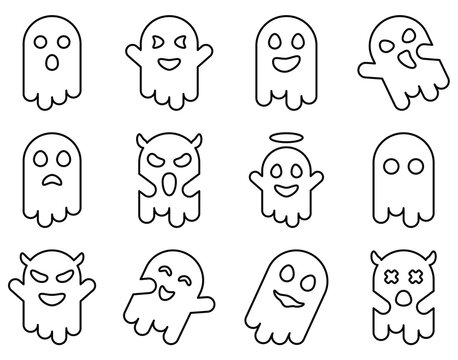 Ghost Line Icon Pack &ndash; Cute Halloween Spirit, Monster & Spooky Outline Vector Icons