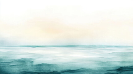 Obraz premium serene watercolor illustration of ocean with soft aqua tones blending into foggy horizon, evoking calm and tranquility
