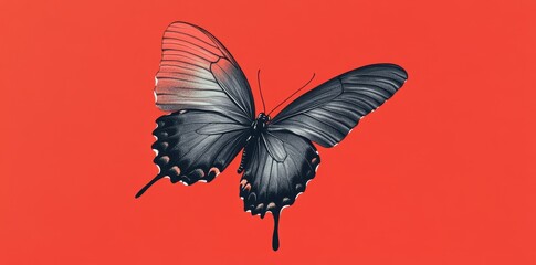 A Dark Butterfly Against A Red Background
