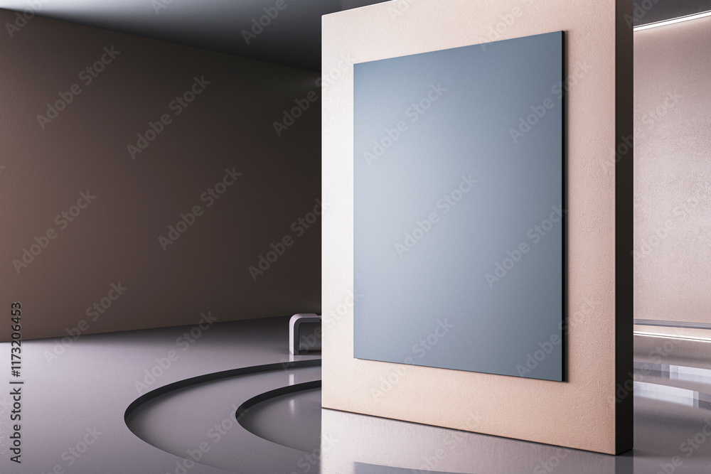 Aufkleber Modern interior with blank canvas display in a minimalist gallery-like setting. 3D Rendering