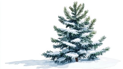 A Snow Covered Evergreen Tree Stands Tall In Winter