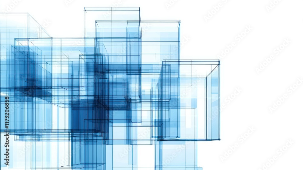 Poster abstract blue geometric structure: a digital architectural rendering