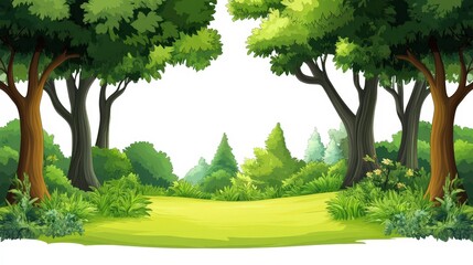 Obraz premium Lush Green Forest Clearing with Tall Trees
