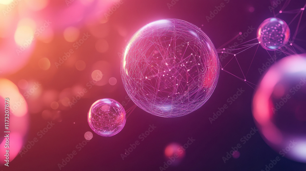 Poster high tech network background with 3d spheres and glowing connections