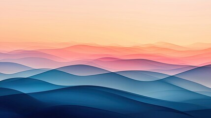 Smoke abstract background idea. A serene landscape of rolling hills blending colors at sunrise and sunset.