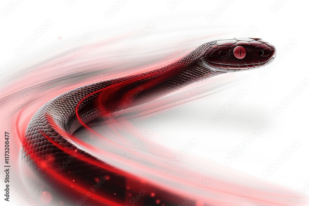 Poster dynamic red snake slithering through abstract environment digital artwork high contrast surreal conc