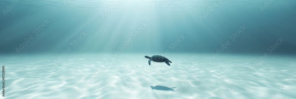 Poster sunbeams filtering through crystal clear water illuminate a tranquil underwater scene, showcasing a 