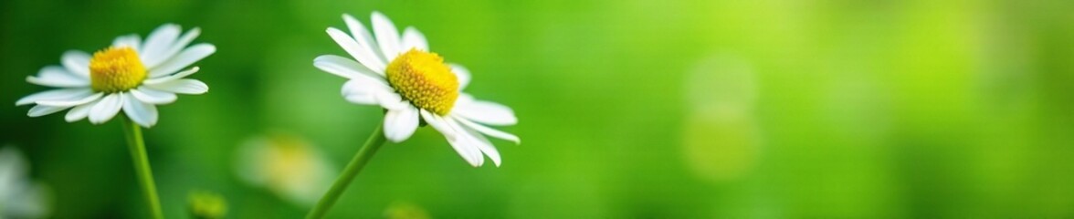 Fototapeta premium Dainty Daisies on Green Background with Soft Focus, floral, subtle detail, daisies