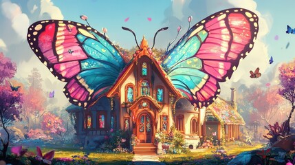 Fototapeta premium Butterfly Wings House A Fairytale Fantasy Home
