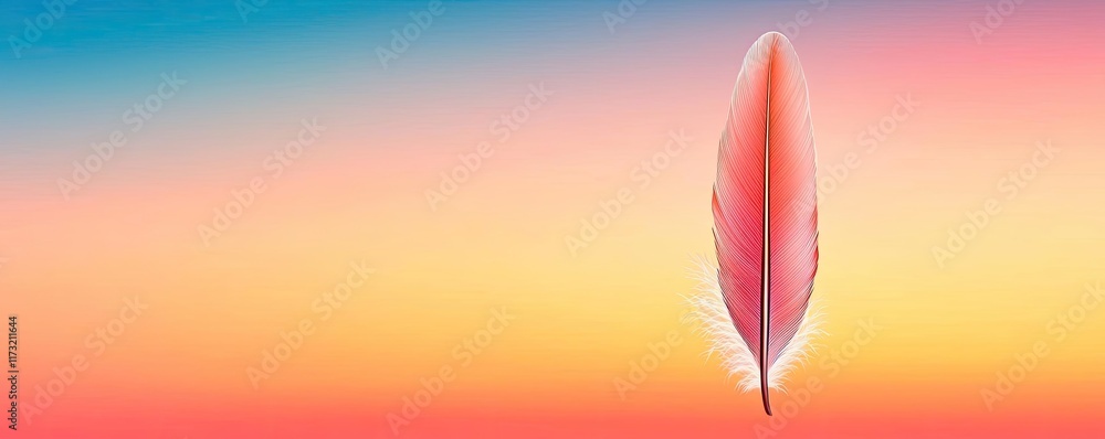 Poster feather abstract background concept. a vibrant feather against a colorful gradient background symbol