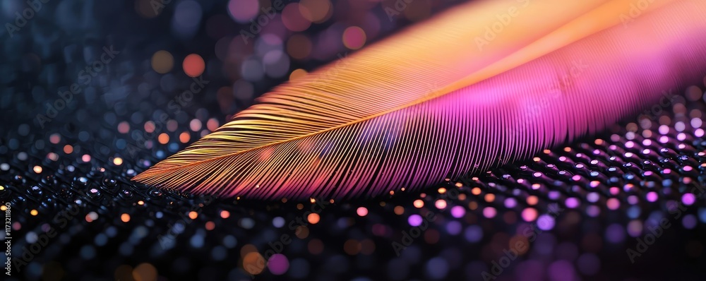 Poster feather abstract background concept. colorful feather on a vibrant pixelated background creates an a