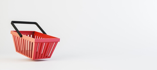 Red shopping basket with black handles isolated on a clean white background. Minimalistic 3D rendering for branding and design concepts. 3D Rendering