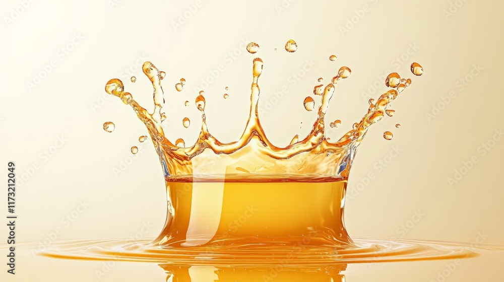 Poster Dynamic capture of liquid droplets creating a crown like splash on a smooth surface, highlighting the beauty of motion and fluidity. Perfect for concepts of purity, freshness, and energy