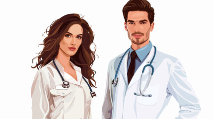 Fototapeta premium Professional Female Doctor and Male Medical Assistant on White Background
