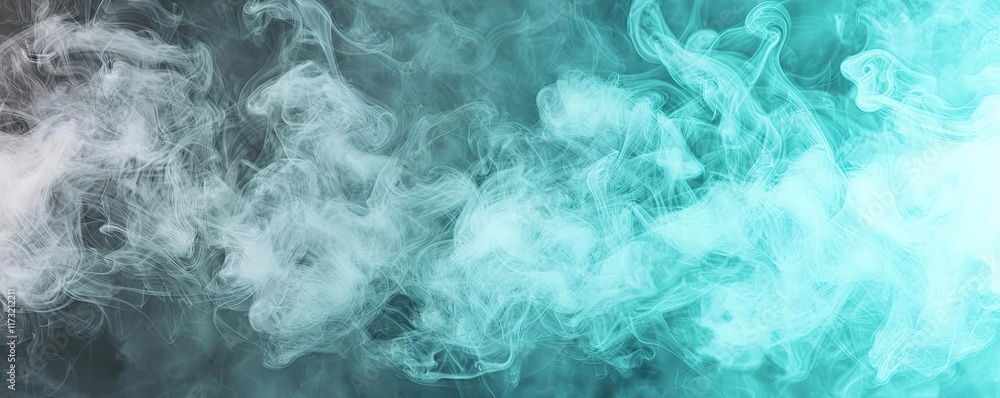 Poster smoke abstract background idea. a mesmerizing swirl of teal and white smoke creating an ethereal atm