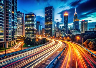 Obraz premium Dynamic Cityscape at Night: Motion Blur and Speed, Long Exposure Photography