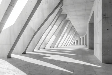 Obraz premium Modern concrete interior with dramatic shadows and angular columns