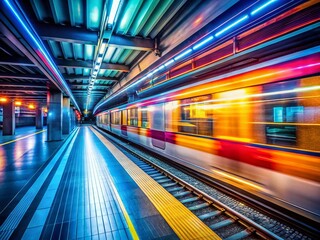 Dynamic Subway Train Motion Blur, Urban Metro Energy, City Life Stock Photo