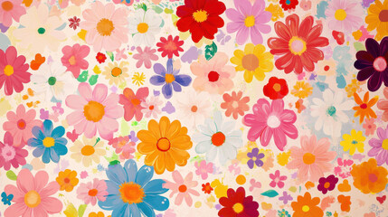 Floral Fiesta: A vibrant explosion of colorful hand-painted flowers creates a cheerful and joyful background. Perfect for adding a touch of whimsy and spring to your designs. 
