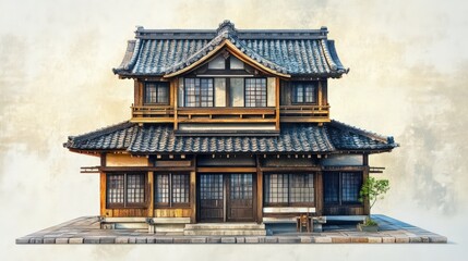 Fototapeta premium Traditional Japanese House Architectural Design Illustration