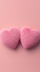 Obraz premium Valentine's Day Two Fluffy Pink Hearts on a Pastel Background Romantic Valentine s Day Concept