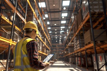 Fototapeta premium Warehouse manager using digital tablet