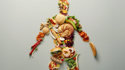 human figure made out of various food, healthy food concept
