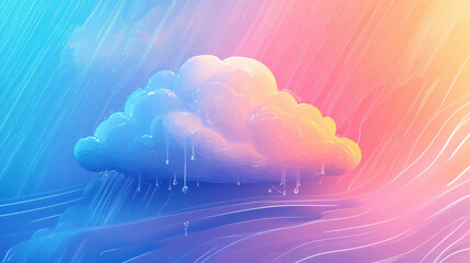 Cloud Computing: A vibrant and ethereal cloud, bathed in a spectrum of colors, evokes the concept of cloud computing and its vast possibilities. The raindrops symbolize the flow of data.