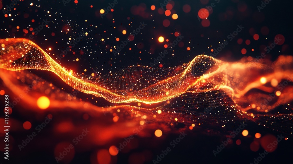 Poster abstract digital wave design on dark background with technology elements