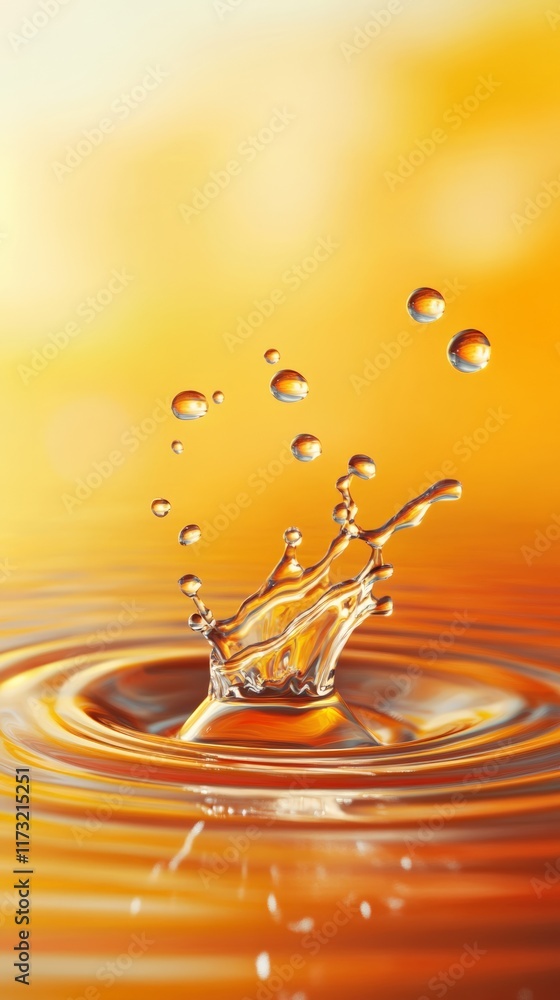 Poster vibrant orange water surface captures the dynamic movement of droplets creating ripples and splashes