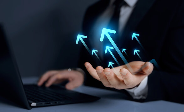 Business growth and development chart of corporate business.Business strategy and performance.Arrow up business chart.