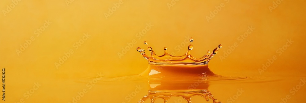 Poster vibrant orange backdrop highlighting a dynamic water splash, capturing the moment raindrops create r