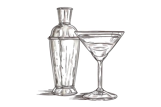 cocktail shaker and martini glass sketch clip art preview