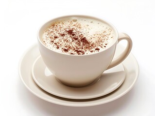 Obraz premium Outline of a frothy cappuccino cup with a saucer on a white background