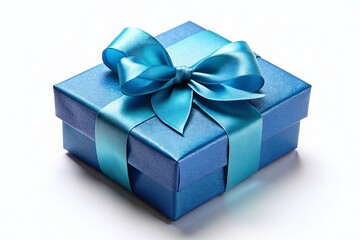 Elegant Matte Blue Gift Box with Ribbon on White Background - Perfect for Birthday, Anniversary, or Holiday