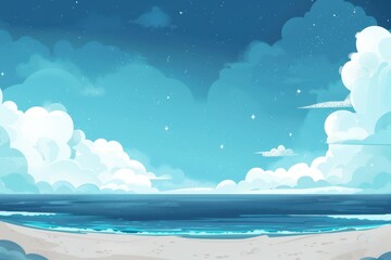 Blue Sky with White Clouds Over a Sandy Beach and Ocean