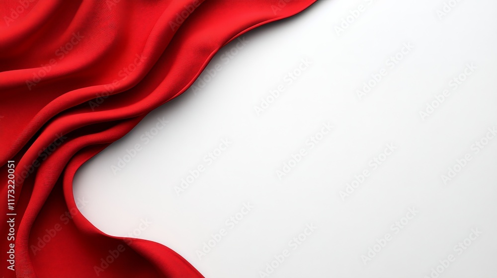 Poster crimson drape: elegant red fabric gracefully flows across a pristine surface, creating a sophisticat