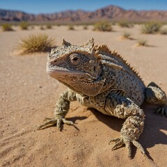Fototapeta premium A horned lizard blending into the desert sands.