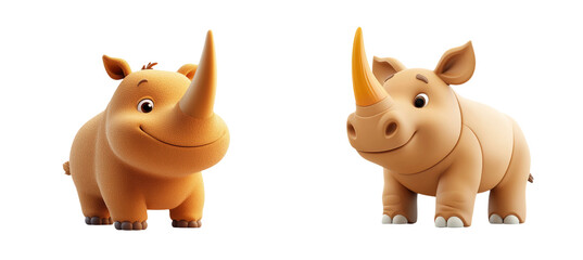 Cute Cartoon Rhinoceroses on Transparent Background