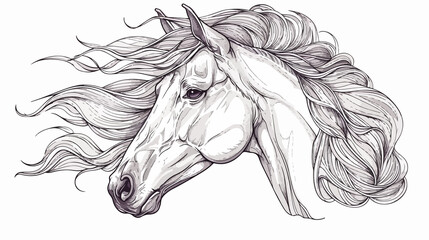 Elegant Horse Head Contour Drawing on White Background