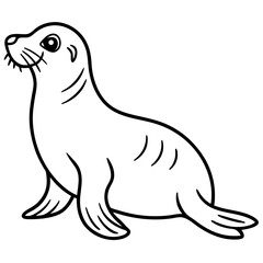 Cute Silhouette of a Sea Lion line art vector cartoon illustration