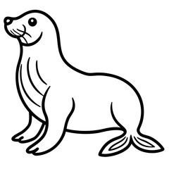Cute Silhouette of a Sea Lion line art vector cartoon illustration