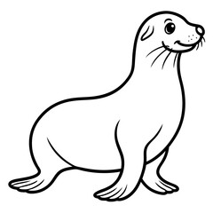 Cute Silhouette of a Sea Lion line art vector cartoon illustration