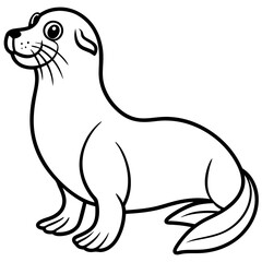 Cute Silhouette of a Sea Lion line art vector cartoon illustration