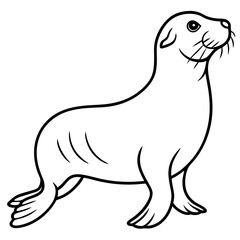 Cute Silhouette of a Sea Lion line art vector cartoon illustration