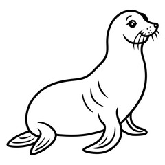 Cute Silhouette of a Sea Lion line art vector cartoon illustration